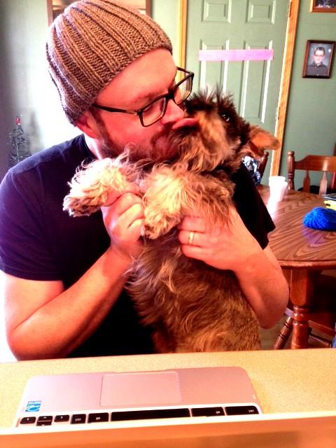 Even Otto loves vinyl...and his daddy.