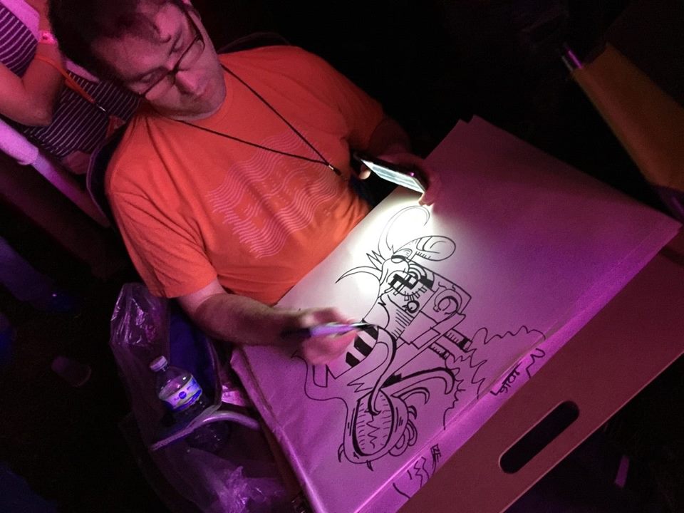 Frank Louis Allen drawing during the Flaming Lips' set at Middle Waves Festival, September 2016
